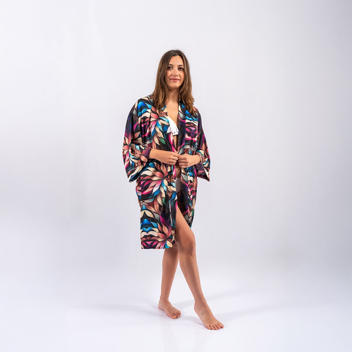 Saten İpek Yaprak Baskı Pareo