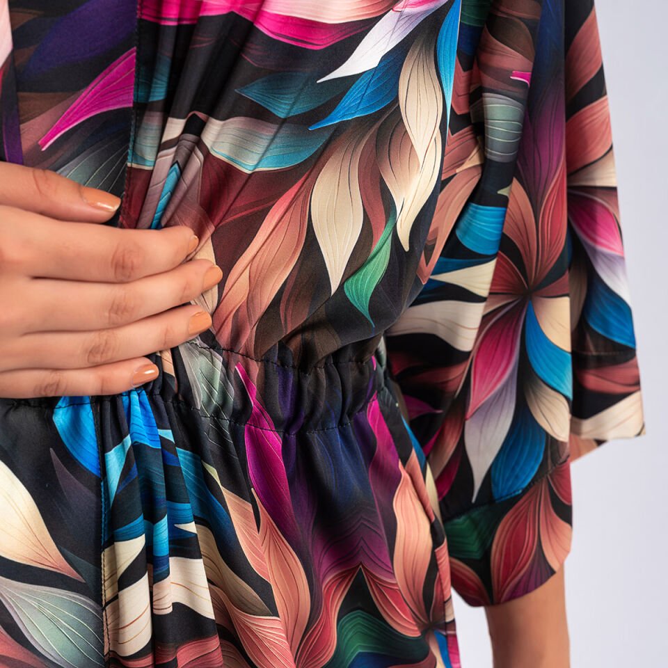 Saten İpek Yaprak Baskı Pareo