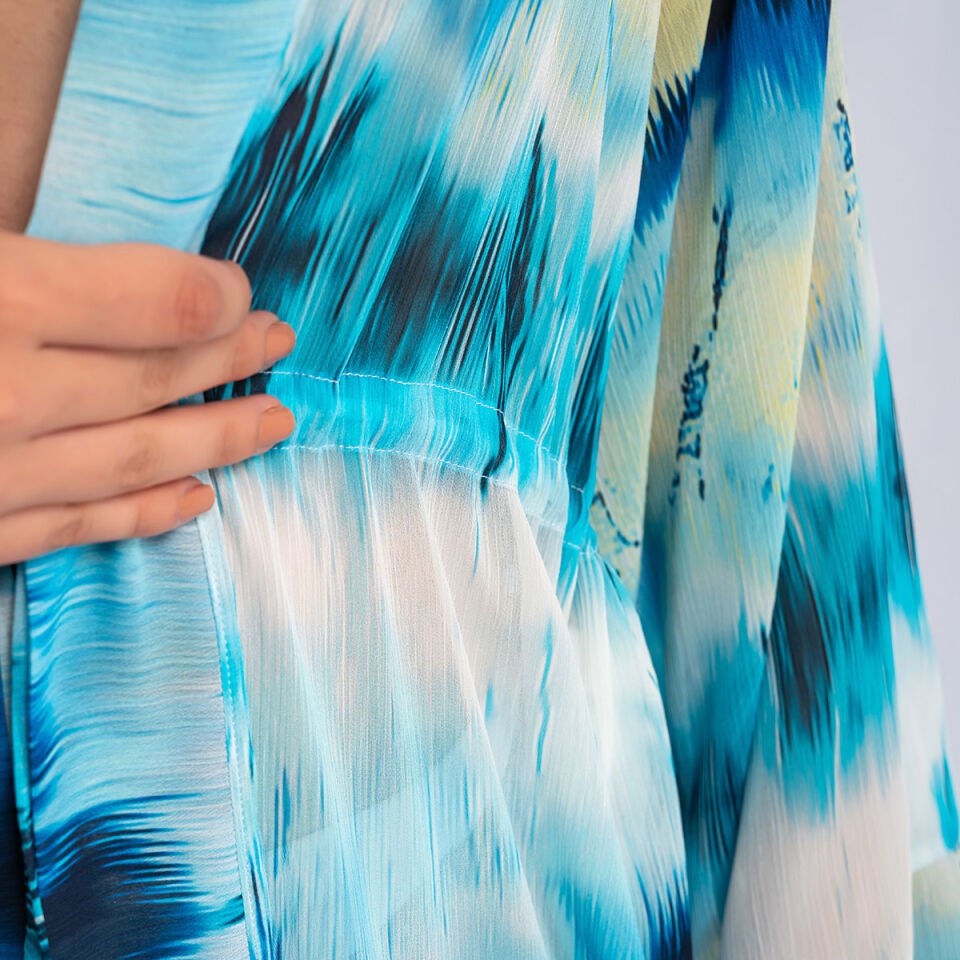 Şifon Mavi Uzun Kol Pareo