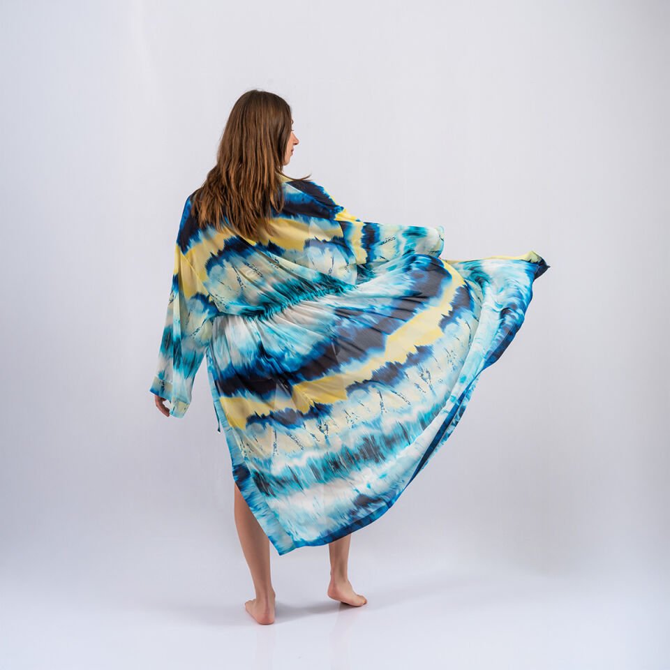 Şifon Mavi Uzun Kol Pareo