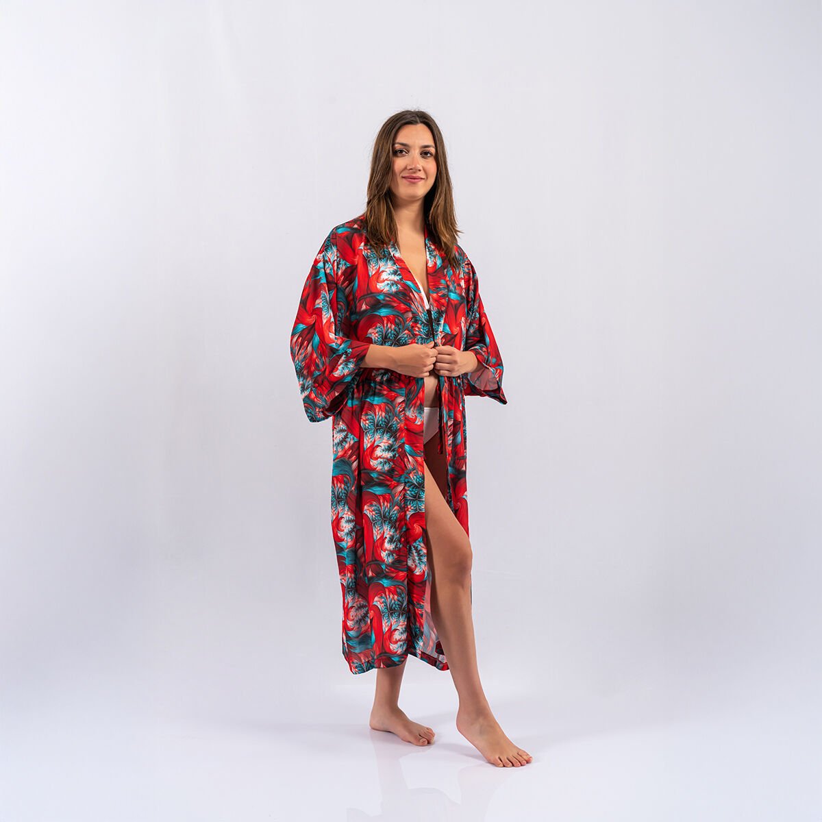 Krep Mavi Kırmızı Pareo