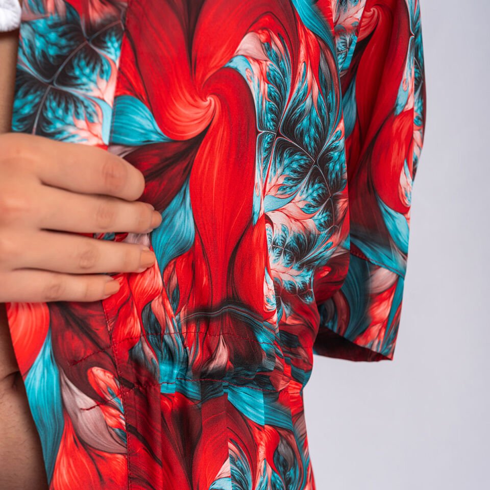 Krep Mavi Kırmızı Pareo