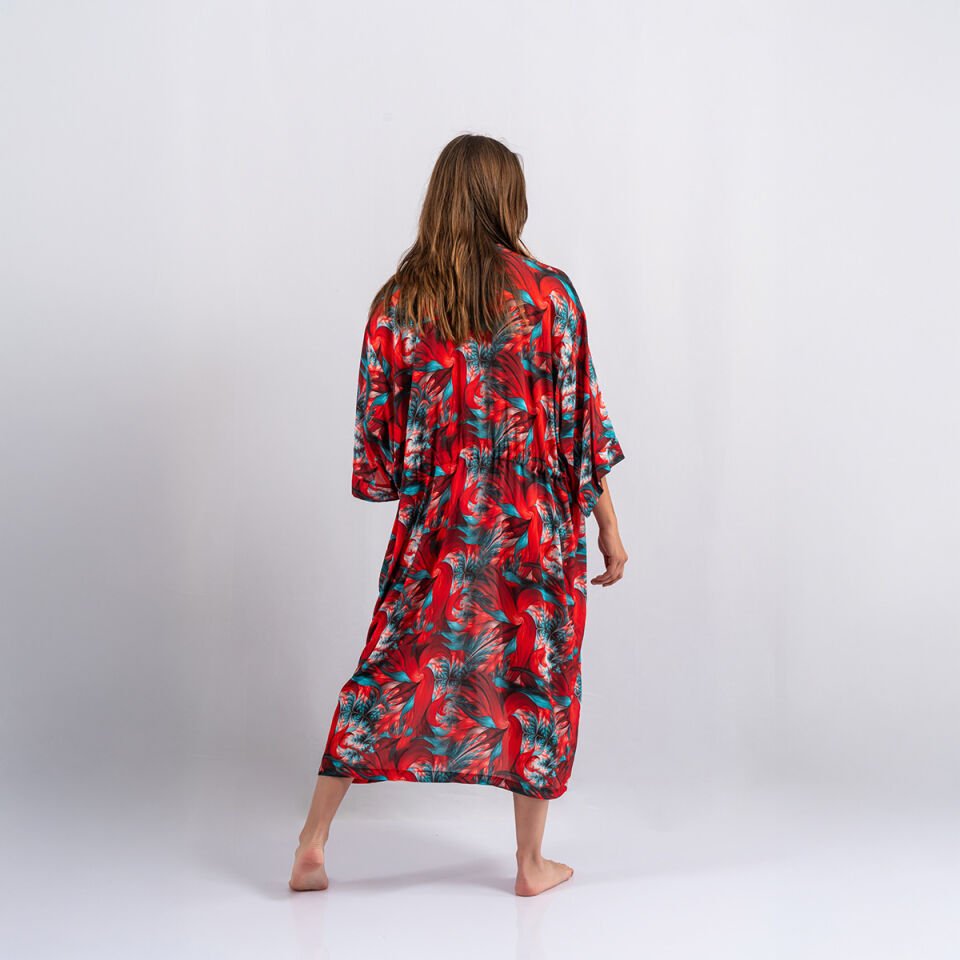 Krep Mavi Kırmızı Pareo