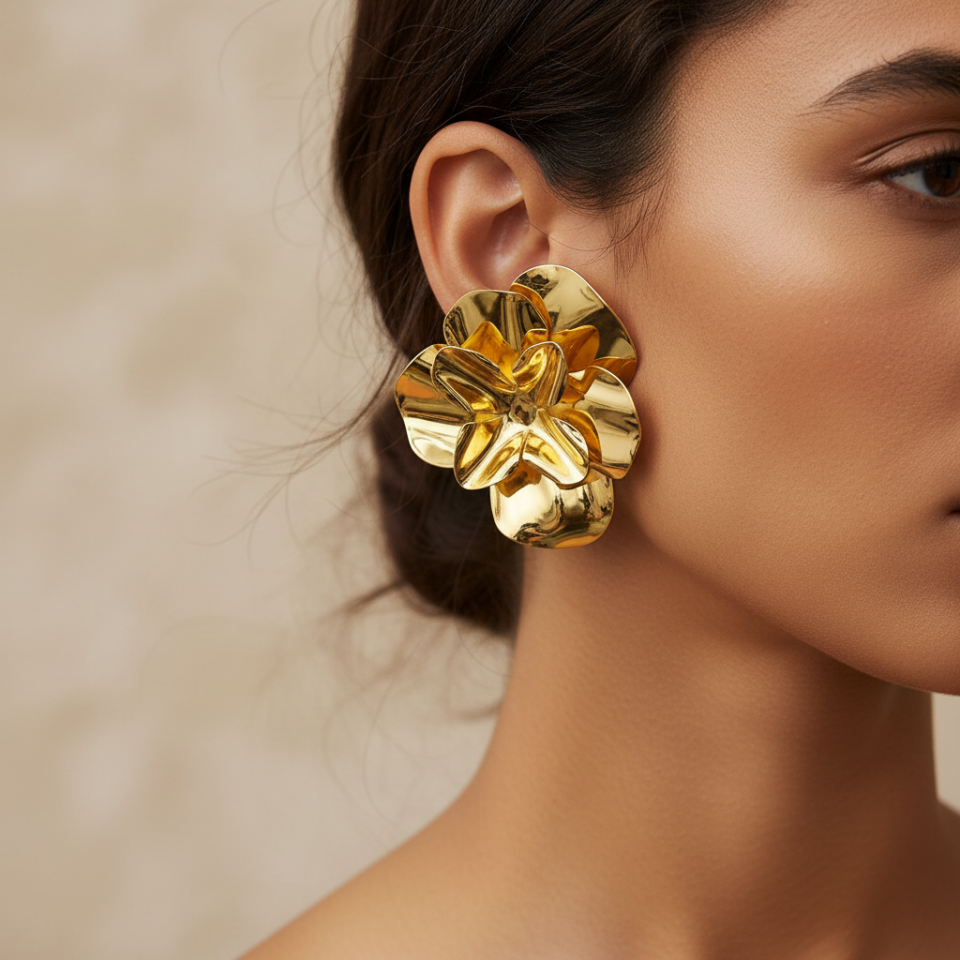 Golden Çiçek Küpe