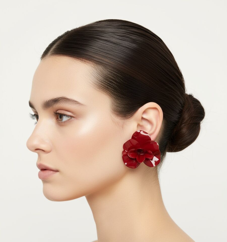 Kırmızı Çiçek Küpe