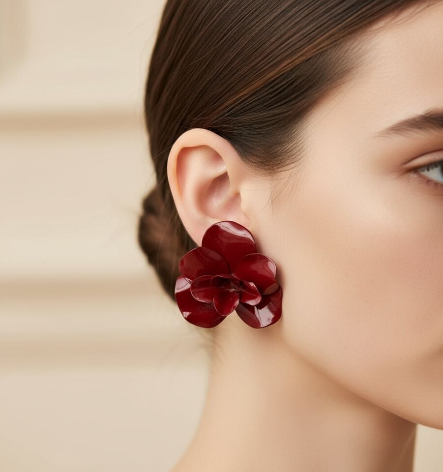 Kırmızı Çiçek Küpe